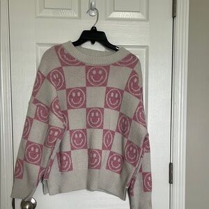 Jessica Simpson Pink and Cream Crew Neck Sweater